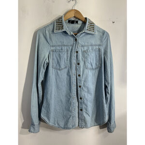 Womans Forever 21 XS Denim Button Down Long Sleeve Studded Shirt